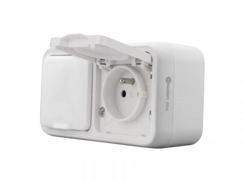 Double prise avec terre étanche Trail, LEXMAN, blanc