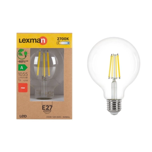 Ampoule led à filament  E27, 1055Lm = 4.9W, LEXMAN