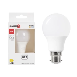 Ampoule led, plastique, B22, 806lm = 60W, blanc neutre, LEXMAN