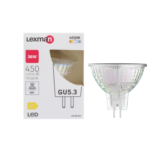Ampoule led, réflecteur GU5.3, 100°, 450lm = 36W, blanc neutre, LEXMAN