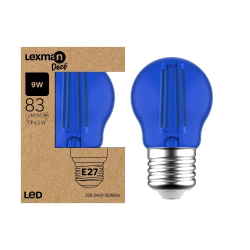 Ampoule led à filament, bleue, sphérique E27, 83lm = 9W, LEXMAN