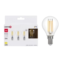 3 ampoules led à filament, sphérique, E14, 806lm = 60W, blanc neutre, LEXMAN