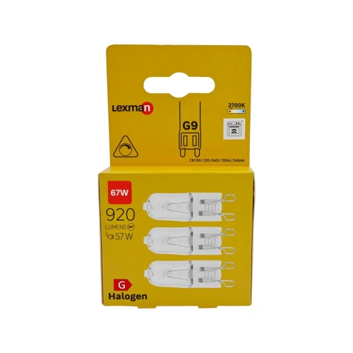 Lot de 3 ampoules halogène, capsule G9, 920lm = 67W, blanc chaud, dimmables, LEXMAN