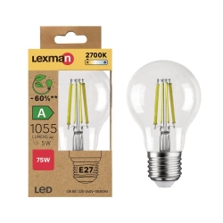 Ampoule led standard verre e27 5w=75w 1055lm claire 2700k classe a LEXMAN
