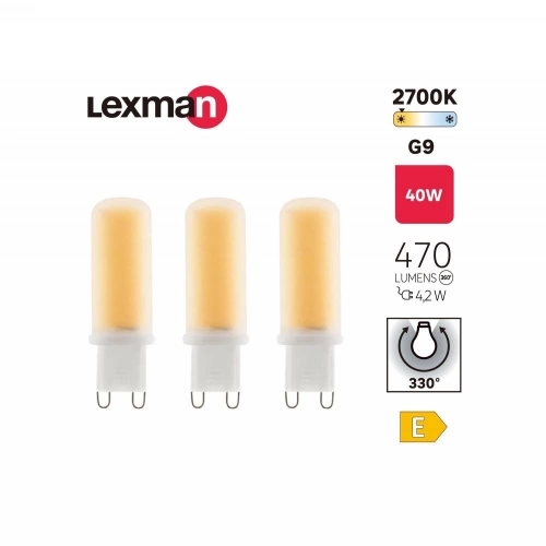 Ampoule led bulbe g9 verre 4,2w=40w 470 lm depolie 2700k lot 3 lexman