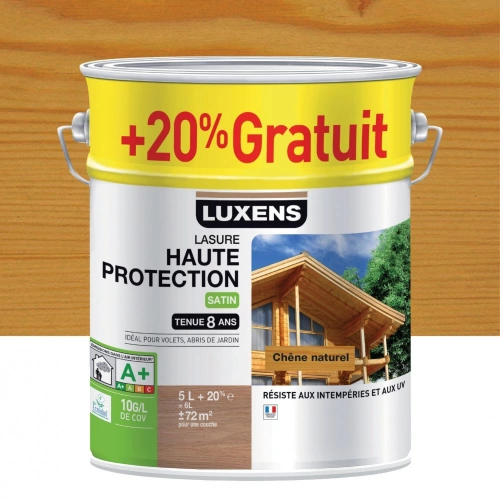 Lasure LUXENS Haute protection 8 ans chêne naturel satiné 5L+20% gratuit