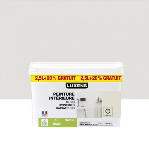 Peinture mur, boiserie, radiateur trench 6 satiné LUXENS Intérieure 2.5L+20% gra