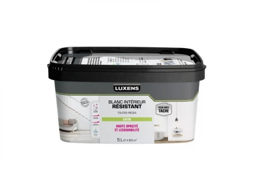 Peinture Mur, Plafond Et Boiserie Luxens Durable&Résistant Blanc Satiné, 5 L
