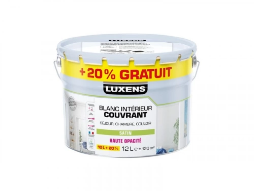 Peinture mur, boiserie blanc satin LUXENS Couvrant 10L+20% gratuit