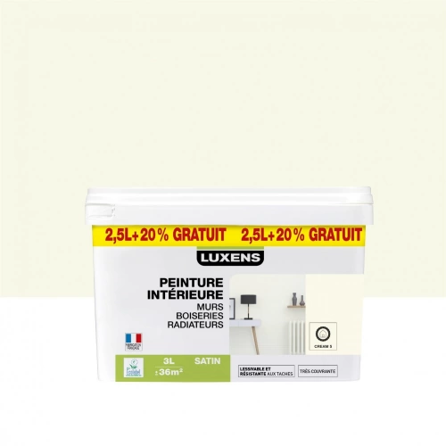 Peinture blanc cream 5 multisupports LUXENS satiné 2.5L+20% gratuit