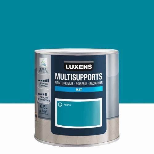 Peinture mat mur, boiserie et radiateur, LUXENS Miami 2, bleu, 0.5 litre