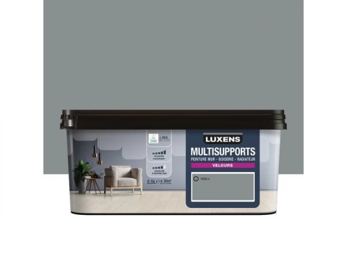 Peinture velours mur, boiserie et radiateur, LUXENS Paris 4, gris, 2.5 litres