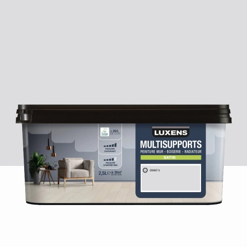 Peinture satiné mur, boiserie et radiateur, LUXENS Granit 6, gris, 2.5 litres