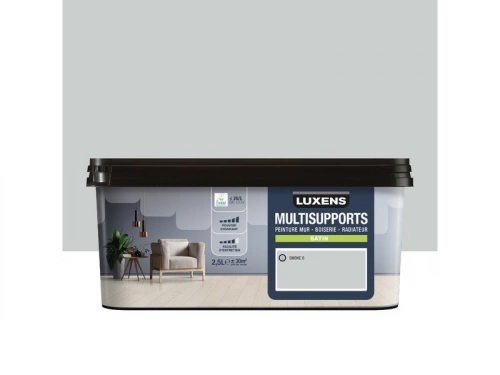 Peinture satiné mur, boiserie et radiateur, LUXENS Smoke 6, gris, 2.5 litres