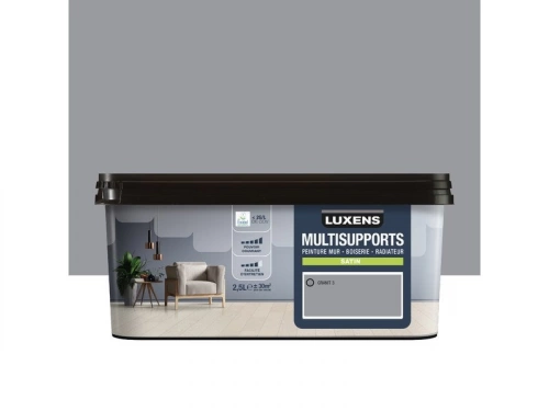 Peinture satiné mur, boiserie et radiateur, LUXENS Granit 3, gris, 2.5 litres