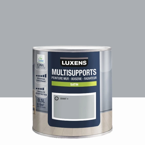 Peinture satiné mur, boiserie et radiateur, LUXENS Granit 4, gris, 0.5 litre