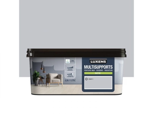 Peinture satiné mur, boiserie et radiateur, LUXENS  Granit 5, gris, 2.5 litres