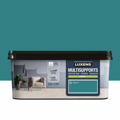 Peinture satiné mur, boiserie et radiateur, LUXENS Emerald 2, vert, 2.5 litres