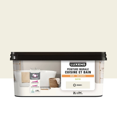 Peinture murale cuisine et bain, LUXENS, cream 5, 2 litres