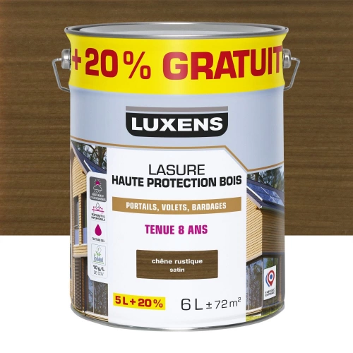 Lasure LUXENS 8 ans chêne rustique satiné 5 litres + 20 % gratuit