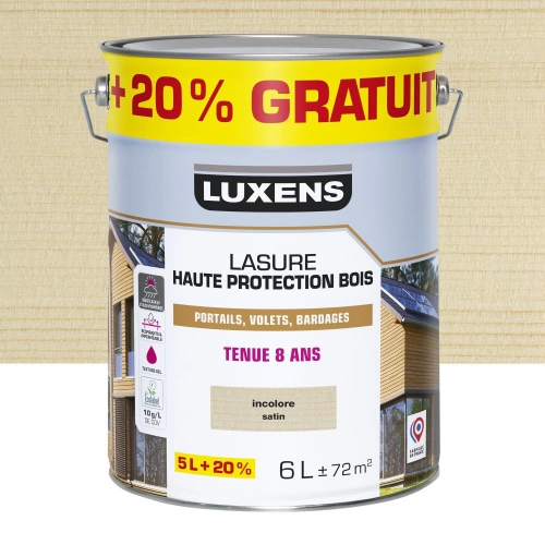 Lasure LUXENS 8 ans incolore satiné 5 litres + 20 % gratuit