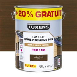 Lasure LUXENS 8 ans chêne foncé satiné 5 litres + 20 % gratuit