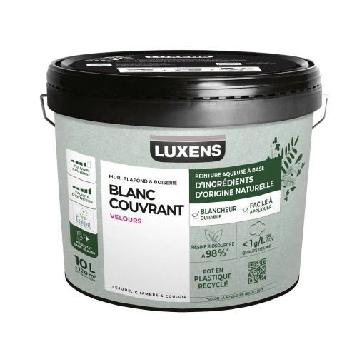 Peinture mur / plafond / boiserie LUXENS Biosourcee blanc velours, 10 L