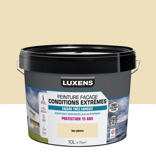 Peinture facade 2en1 conditions extremes 15 ans luxens 10l ton pierre