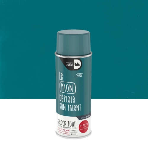 Bombe de peinture Relook tout MAISON DECO paon satiné 400 ml