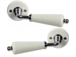 2 Poignées Sur Rosace Porcelaine, Porcelaine De Limoges Nickelé Mat Sans