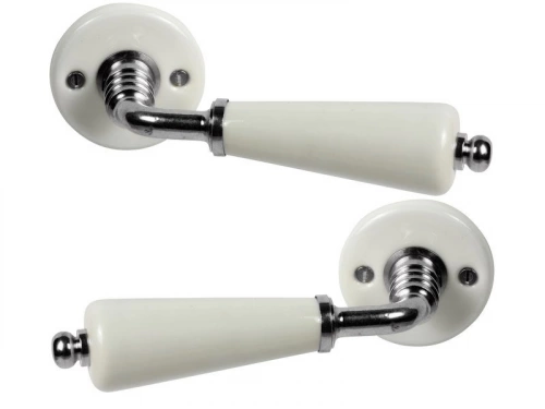 2 Poignées Sur Rosace Porcelaine, Porcelaine De Limoges Nickelé Mat Sans