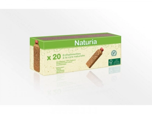 Boîte de 20 enflamettes allume feu à la cire naturelle, NATURIA