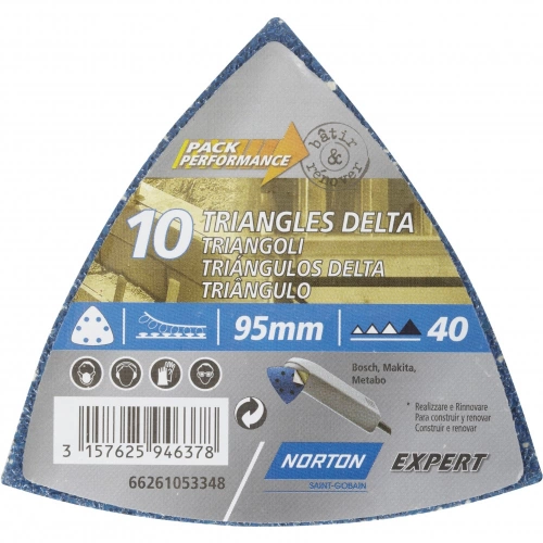 Lot de 10 patins abrasifs NORTON, 93x93 mm, grains 40