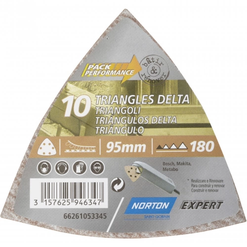 Lot de 10 patins abrasifs NORTON, 93x93 mm, grains 180