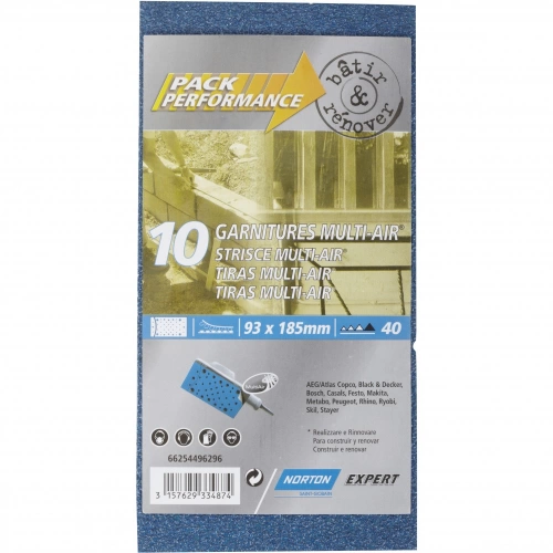 Lot de 10 patins abrasifs NORTON, 93x185 mm, grains 40