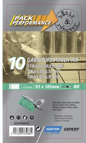 Lot de 10 patins abrasifs NORTON, 93x185 mm, grains 80