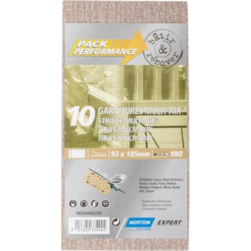 Lot de 10 patins abrasifs NORTON, 93x185 mm, grains 180