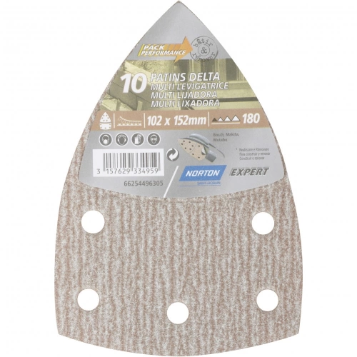 Lot de 10 patins abrasifs NORTON, 102x152 mm, grains 180