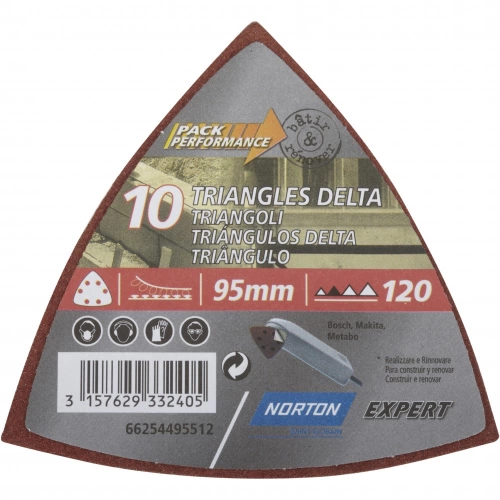 Lot de 10 patins abrasifs NORTON, 93x93 mm, grains 120