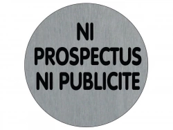 Plaquette signalétique "Pas de publicité svp"  en aluminium, diam. 75 mm