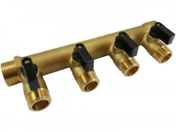 Collecteur Mf 20/27 - 4 Départs Avec Vannes À Compression Laiton M 15 X 21