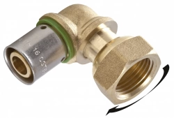 Raccord coudé avec écrou libre à sertir laiton F 15 x 21 pour tube en per