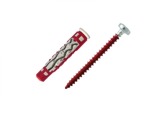 Lot De 12 Chevilles Et Vis Couleur Red Head, Diam.6 Mm X L.37 Mm