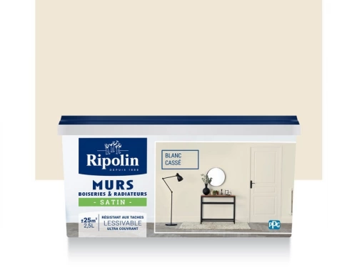 Peinture mur, boiserie, radiateur blanc cassé satiné RIPOLIN Intérieur 2.5l