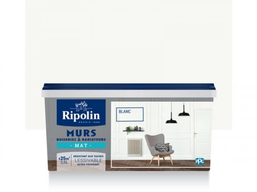 Peinture mur boiserie radiateur RIPOLIN blanc mat 2L5
