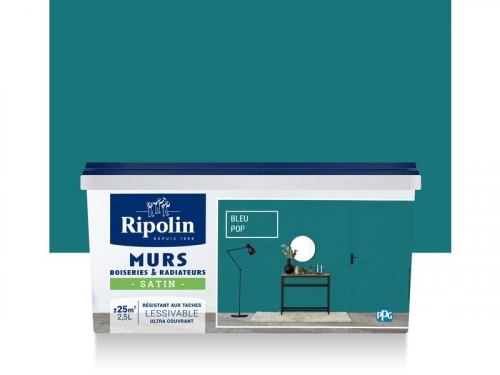 Peinture mur boiserie radiateur RIPOLIN bleu pop satiné 2L5