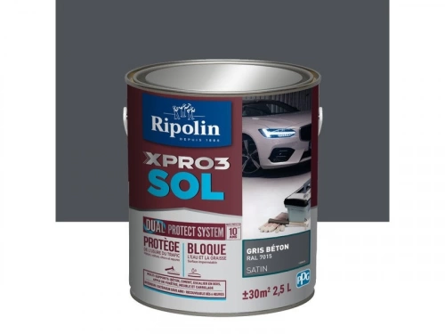 Peinture Sol Extérieur / Intérieur Xpro 3 Ripolin, Gris Béton, 2.5 L