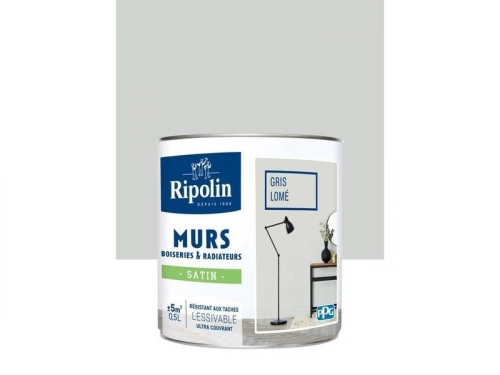 Peinture mur boiserie et radiateur, RIPOLIN, 0.5 L gris lomé satiné