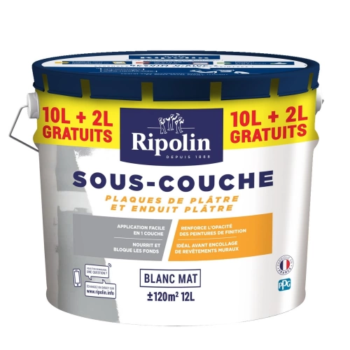 Sous-couche plaque de plâtre  RIPOLIN 10L+20% gratuit, blanc
