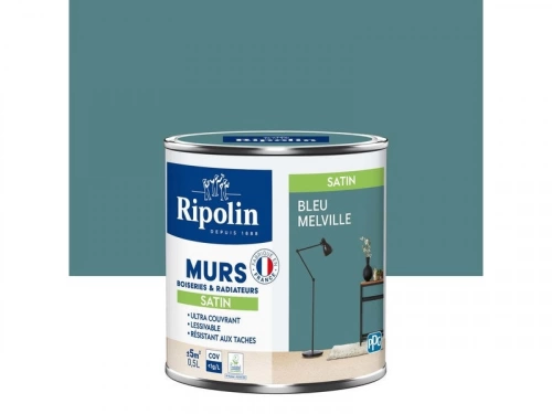 Peinture bleu melville mur, boiserie, radiateur RIPOLIN satine 0.5 l